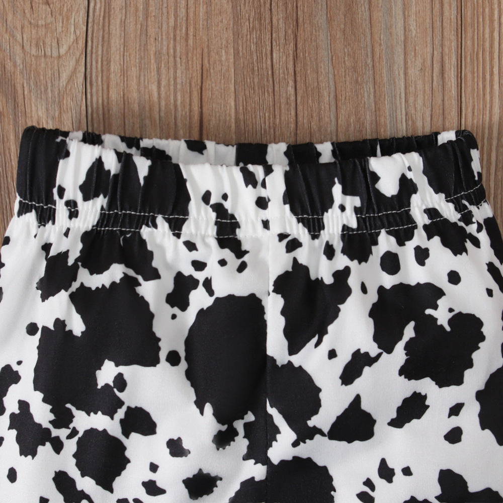 Wholesale Children's Western Style Short Sleeve Cow Pattern Pants Cow Head Suit